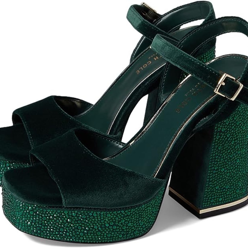 Women's Dolly Crystal Platform Sandals Hunter green